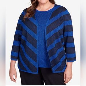 ALFRED DUNNER  Two For One Embellished Sweater Top Large New  color Blue Black